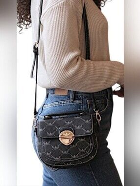 Wendy Keen Monogram Saddle Bag Crossbody - Black & White NWOT